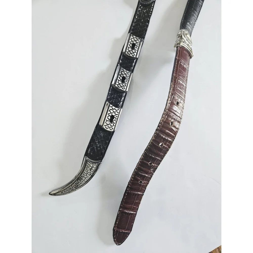 VTG‎ 90s Brighton Womans Leather Belts Black And Brown Leather Silver Hardware